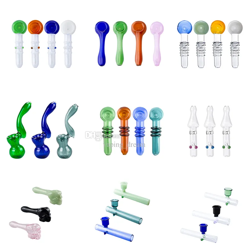 CSYC Smoking Pipes About 10.5cm/11.5cm Length Colorful Tobacco Spoon Bowl Glass Pipe About 13cm Height Stand Hand Pipes