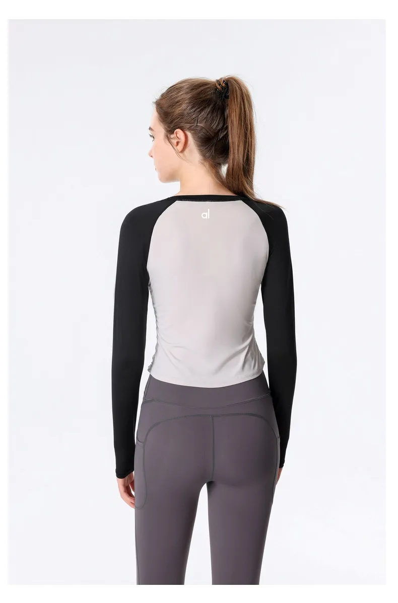 Al Yoga Long Sleeve Shirt Womens Tight Yoga Shirts Clothes Long-sleeved Top Zipper Fitness CX722