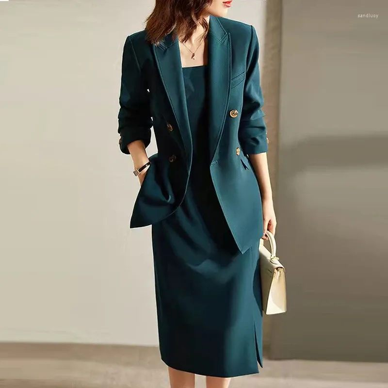 Abiti da lavoro Primavera Autunno Moda Blazer doppiopetto Cappotti Sling Abiti da donna Set a due pezzi Coreano Elegante Office Lady