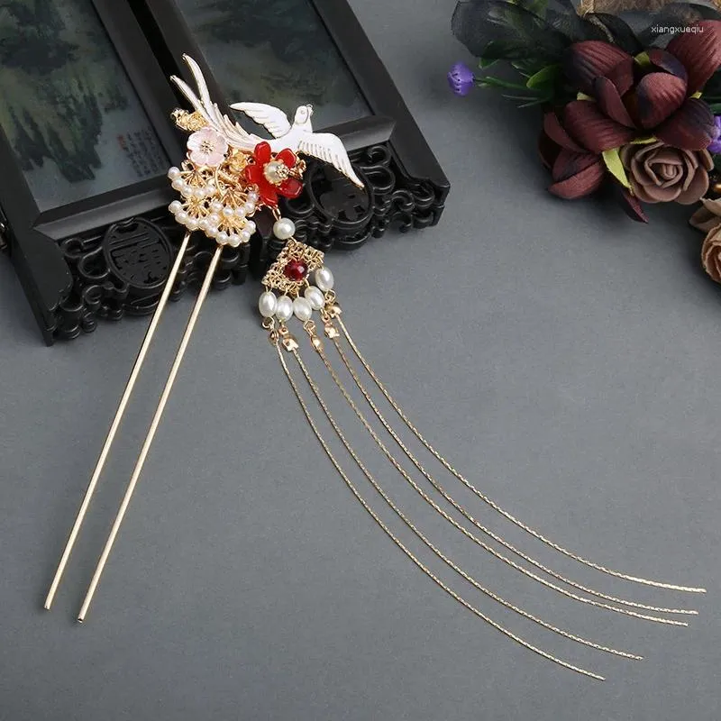 Accessoires pour cheveux, couvre-chef de Style ancien, Hanfu, pompon, Step Shake, fleurs dorées, épingle à cheveux pour spectacle scolaire, classique frais