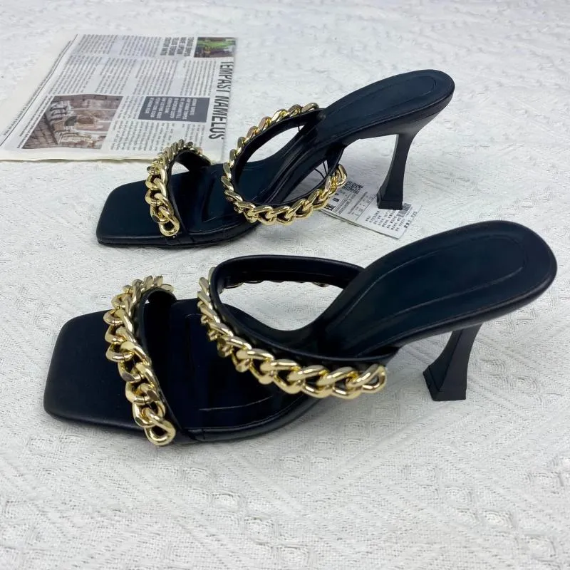 Летние сандалии INS, женская обувь на тонком высоком каблуке с металлическим замком, квадратным носком, женские туфли на шпильке, сексуальный ремешок на щиколотке, Zapatos Mujer