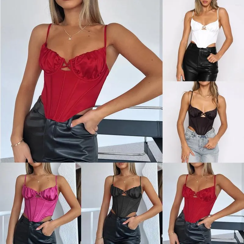 Camisoles & Tanks Summer Satin Crop Top Women Backless Sexy Corset Night Club Party Bustier