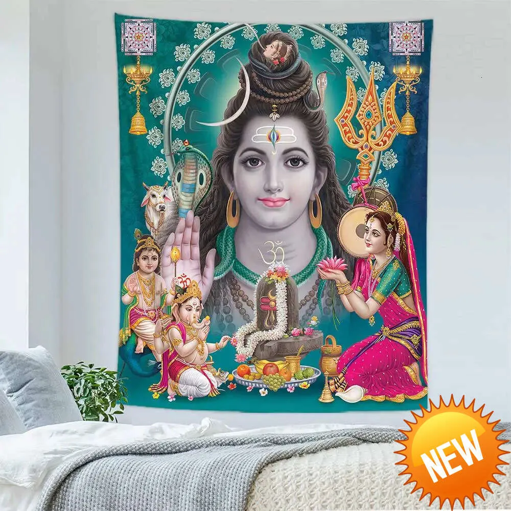 2022 Indian God Thailand Religion Shiva Ganesha Parvati Buddhism Meditation Mats Mattan Mandala Hippe Tapestry Wall Hanging HoMe Decoration