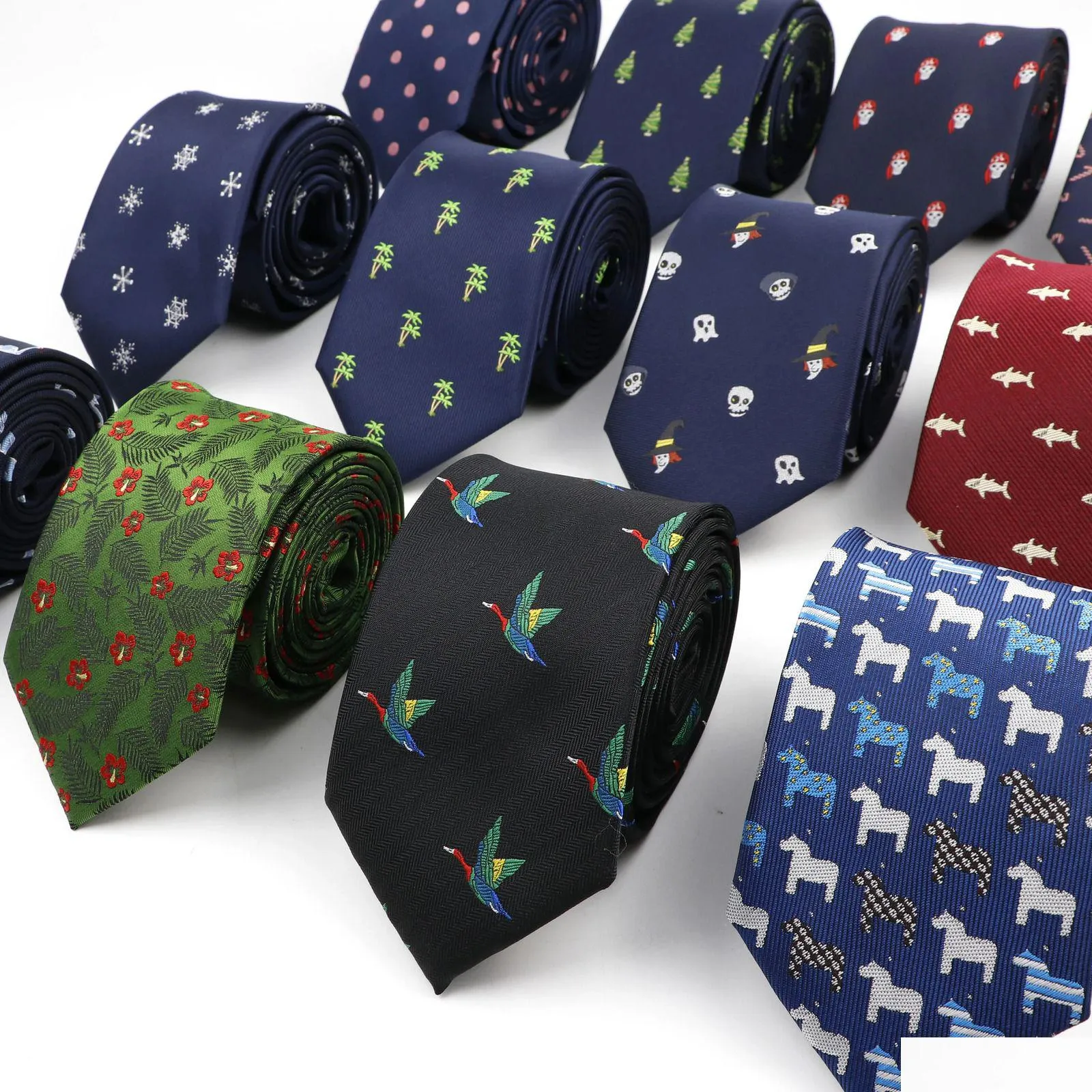 Neck Ties Neck Ties Trendy Design Mens Microfiber Jacquard Necktie Animal Plant Skl Flower Woven Tie Wedding Party Fathers Day Birthda Dhlku