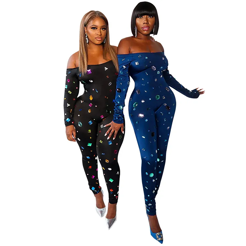 2024 Designer Combinaisons à manches longues Femmes Hors épaule Barboteuses Casual Moulante Combinaisons One Piece Leggings Solide Salopette Gros Vêtements 10434