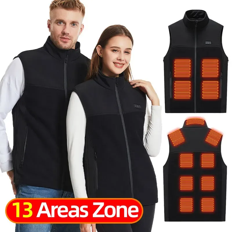 Men's Vests Fleece Heated Vest Men Usb Rechargeable Electric Self Heating Women Warming Jacket Outdoor Hunting Clothing 231218