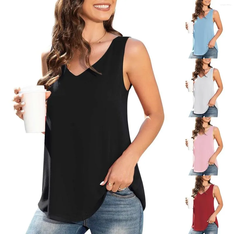 Débardeurs pour femmes Lady sans manches T-shirts Tops Plus Taille Blusa Feminina Femmes Sexy Col V-Col En Mousseline De Soie Été Élégant Bureau Tee Lâche