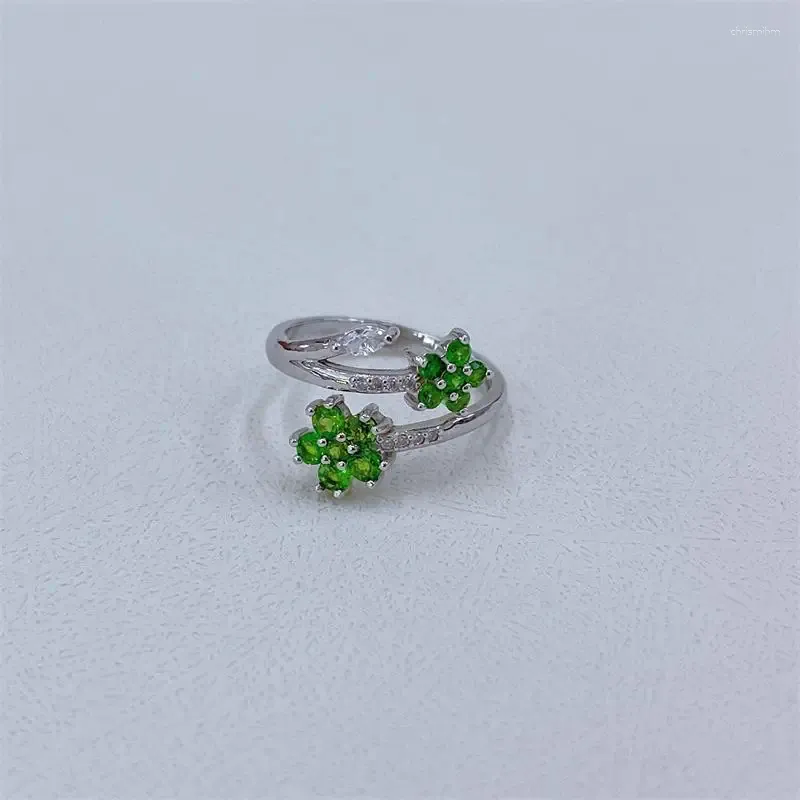 Bagues de cluster 2023 Test Vente S925 Sterling Argent Blanc Or Naturel Diopside 3MM Bague Femme Lady Cadeau