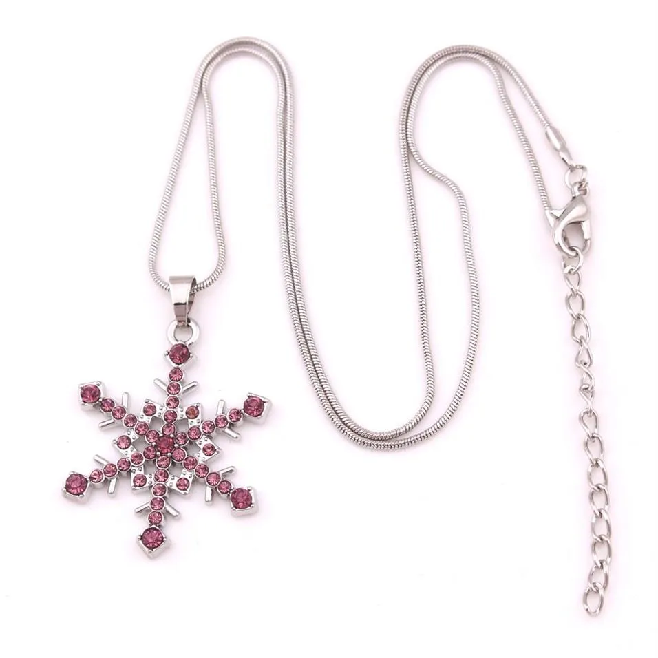 X7 Silberfarbene Halskette mit Kristall-Schnee-Anhänger, 18 Schneeflocken, Winter, Weihnachten, Urlaub, Schmuck, Tropfen 3138