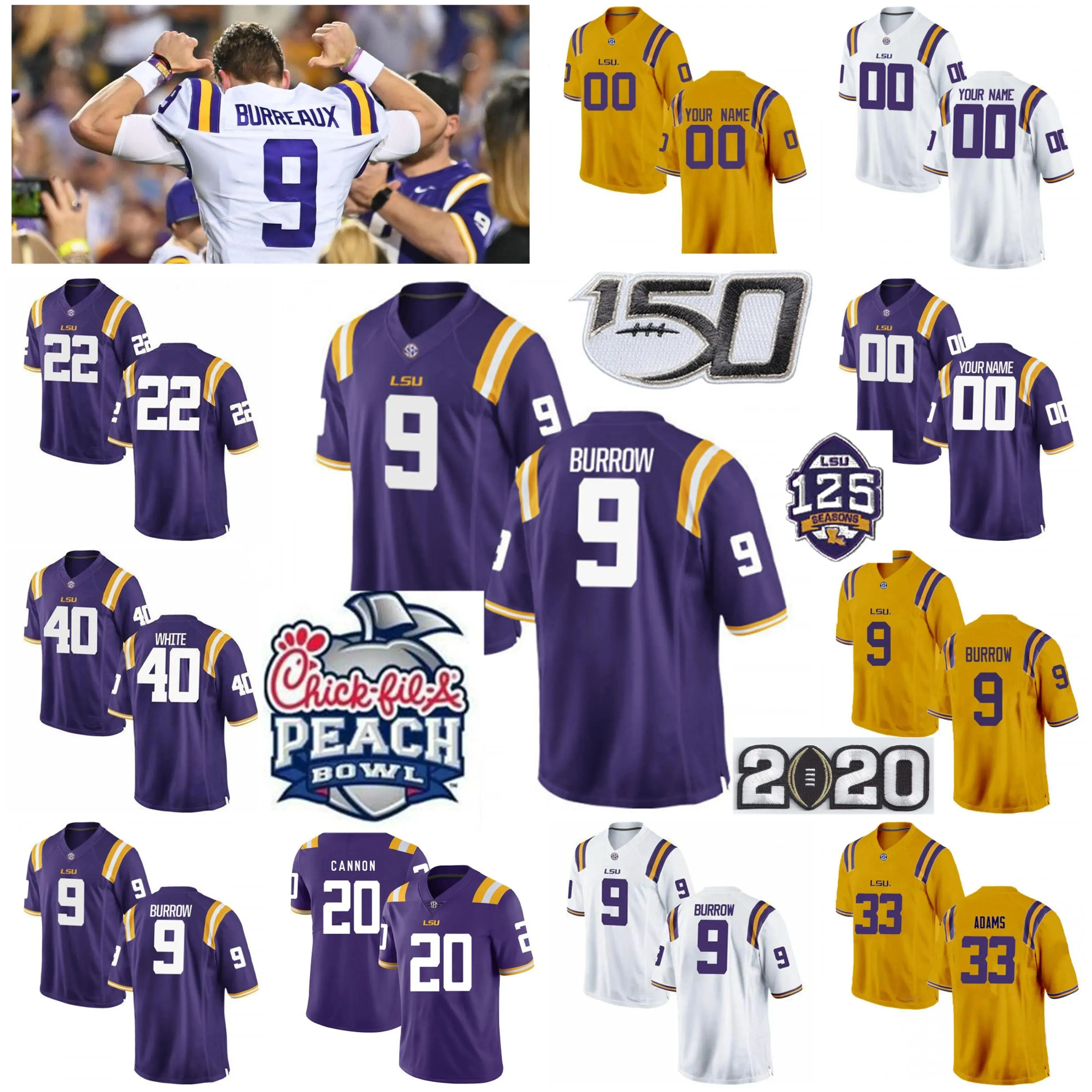 Anpassade LSU Tigers Men Youth Joe Burreaux Jersey Burrow Clyde Edwards-Helaire Odell Beckham Jr. Leonard Fournette College Football Jerseys CU