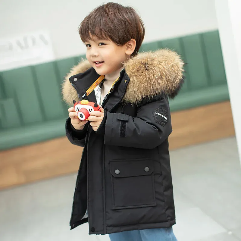 Płaszcz Down Children Winter Jacket Boy Toddler Girl Ubranie grube ciepłe futra sztuczne fur