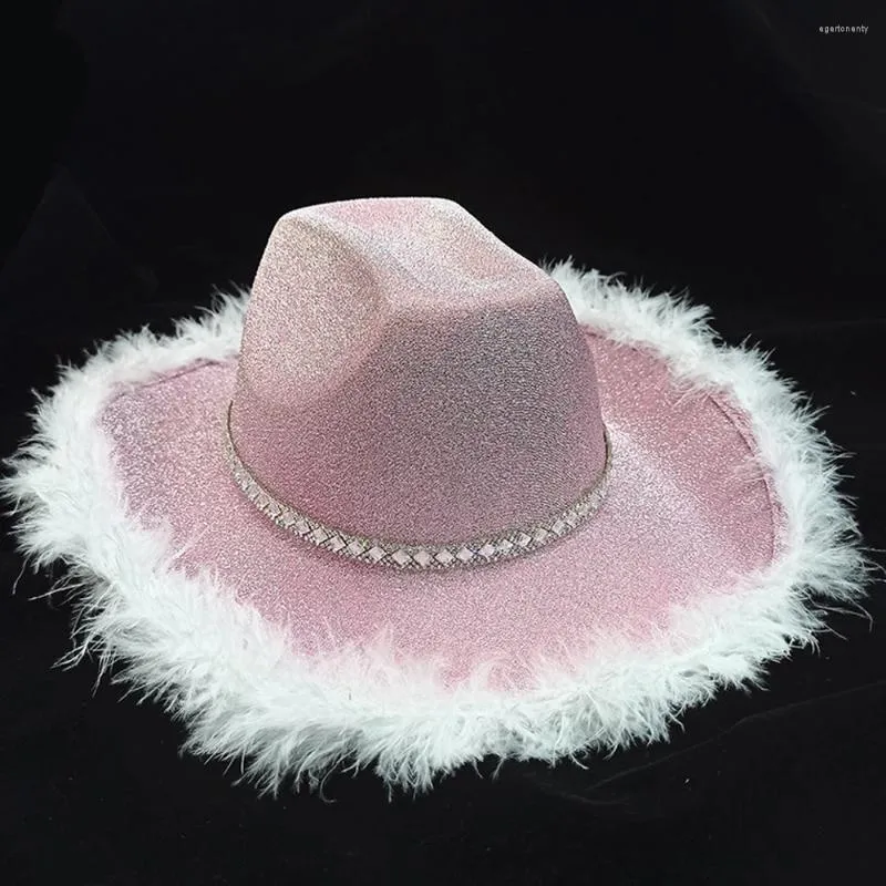 Bérets Fashion Cowgirl brillant chapeau moelleux Fluffy Feather Western Cowboy pour le festival de Noël Bachelorette Party Carnival Cosplay Robe Cap