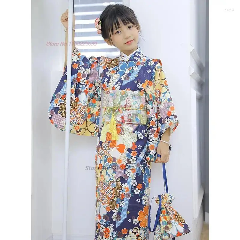 Ethnic Clothing 2023 Children Japanese Vintage Dress Traditional Kimono Robe National Flower Print Yukata Cosplay Stage Performing