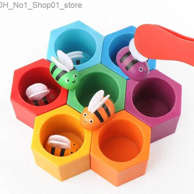 Sorting Nesting Stacking toys Montessori Toys Clip Bee Game Early Learning Fine Motor Clip Small Bees Beehive Games Kids Wooden Toys Q231218