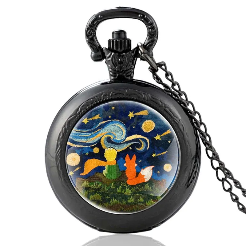 Montres de poche le Petit Prince et le Renard, avec Cabochon en verre, à Quartz, Vintage, pour hommes et femmes, pendentif, collier, cadeaux, 231216