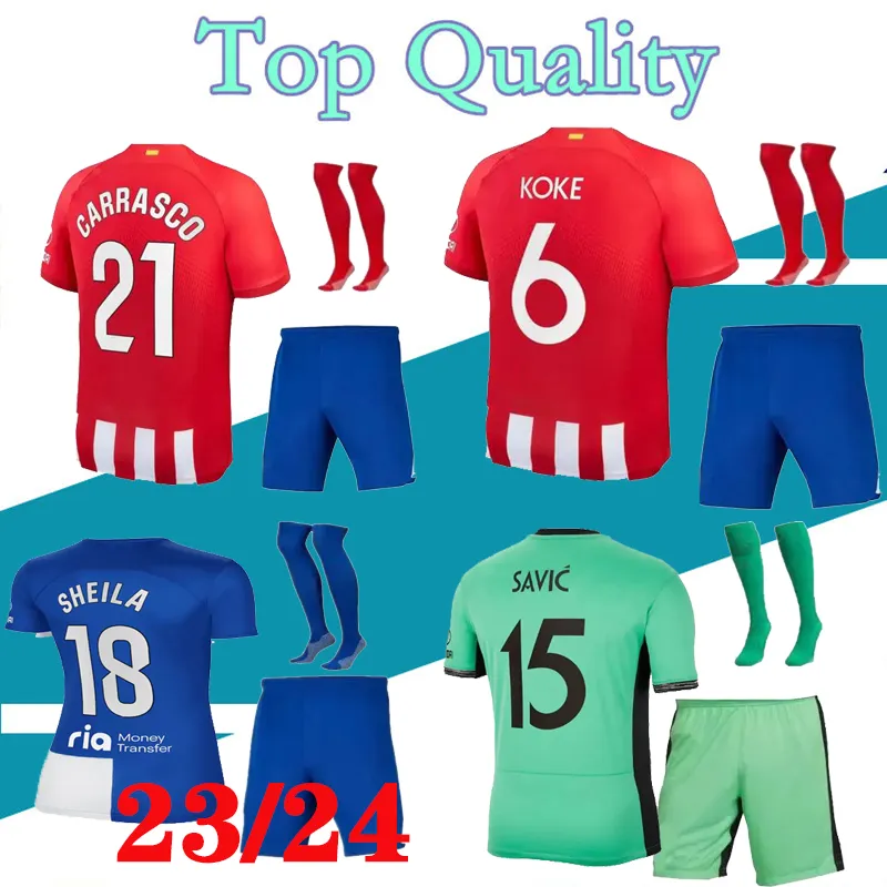 MEMPHIS soccer jerseys 22 23 24 home away M. LLORENTE Correa camiseta football shirts men kids GRIEZMANN R. CARRASCO DE PAUL Atletico MadridS kits with socks