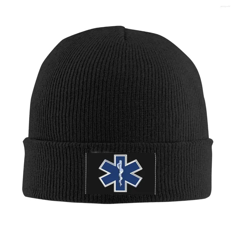 Berets Paramedic Star Of Life Cuff Beanie Knit Skull Cap For Women Men Six-pointed Warm Skullies Knitted Caps