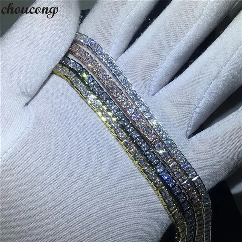 Choucong 4 kolory bransoletka tenisowa Księżniczka Cut 5a Cubic Cyrronia Białe złoto Party Bracelets Wedding Bracelets for Women Jewerly238c