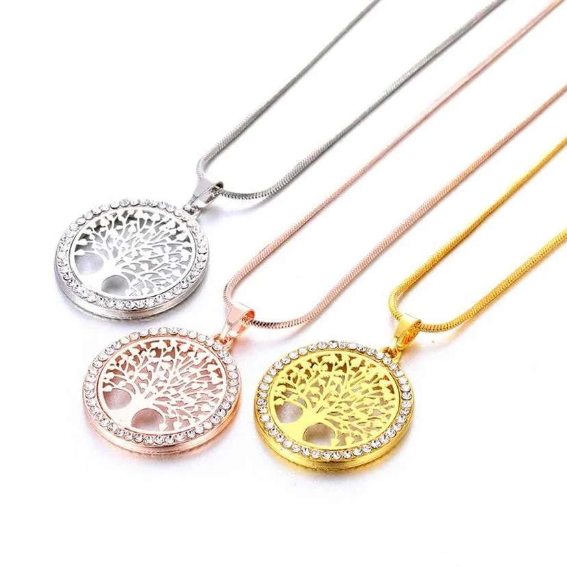 Nieuwe Mode Levensboom Ketting Kristal Ronde Kleine Hanger Ketting Rose Goud Zilver Kleuren Elegante Vrouwen Sieraden Geschenken Dropshi182s