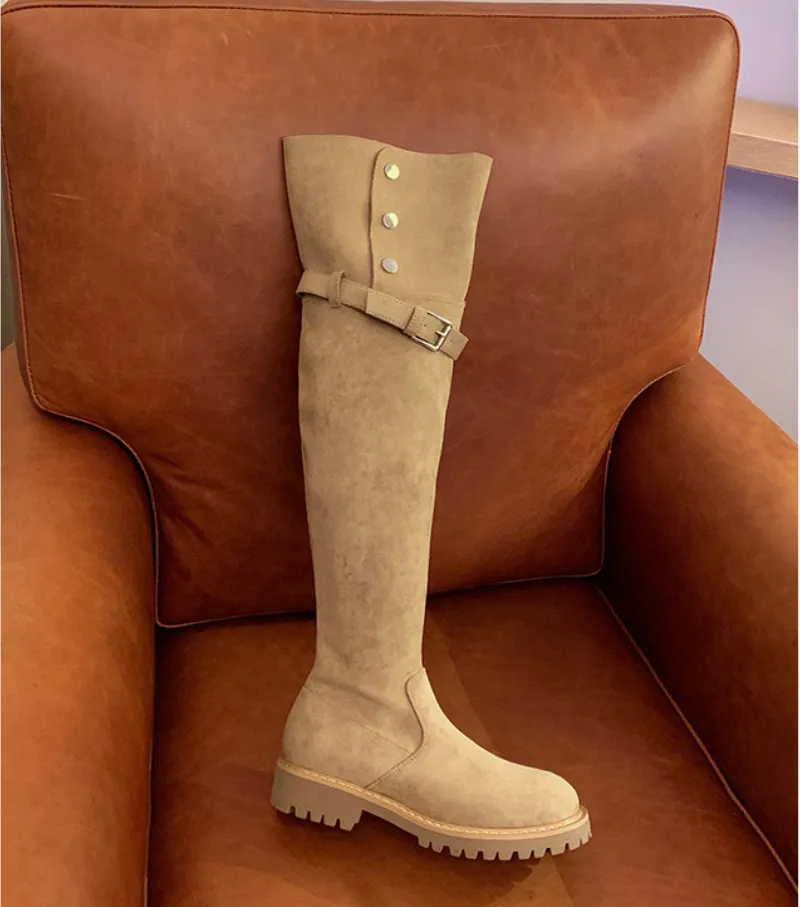 Winter Thigh-High Boots Knight Boots Thick Soles Plush Long Suede Boots Autumn and Winter