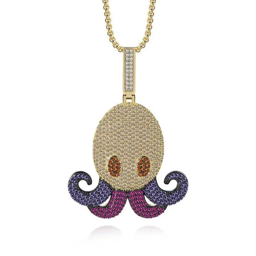 Hip Hop Crystal Octopus Wisiant Naszyjnik Miedź Zakrąta z sześciennej cyrkon biżuteria Jewelry Cain Prezent dla mężczyzn Naszyjniki 265k