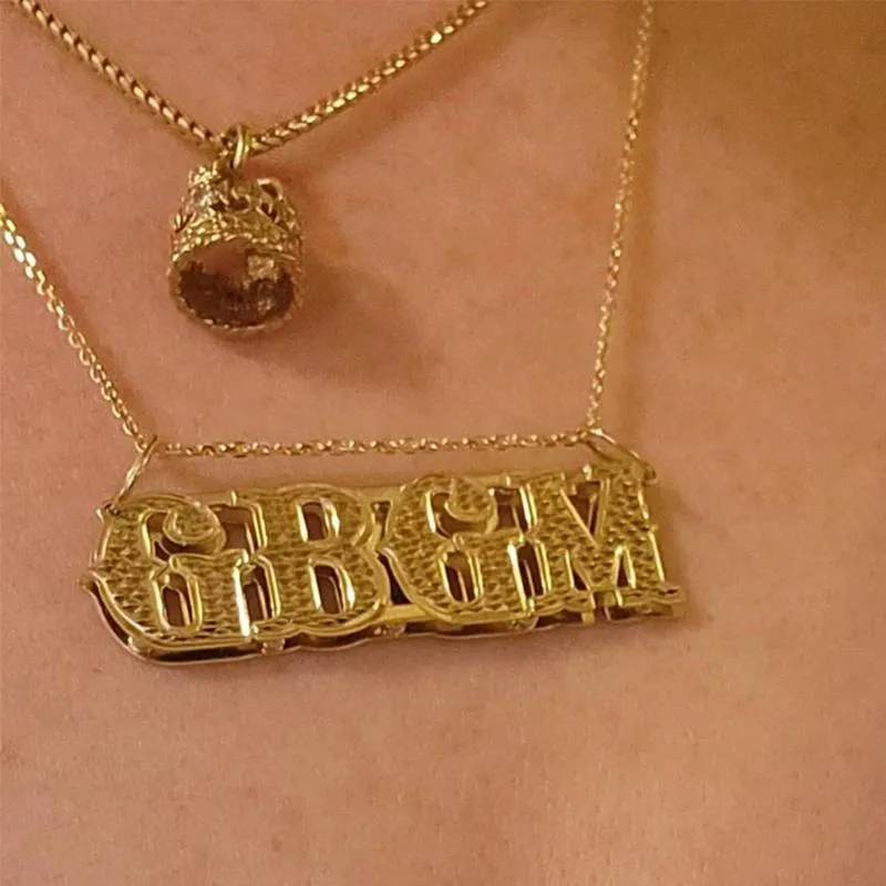 Necklaces 3d Double Plates Iced Out Name Pendant Solid Jewelry Western Style Font Charm Necklace