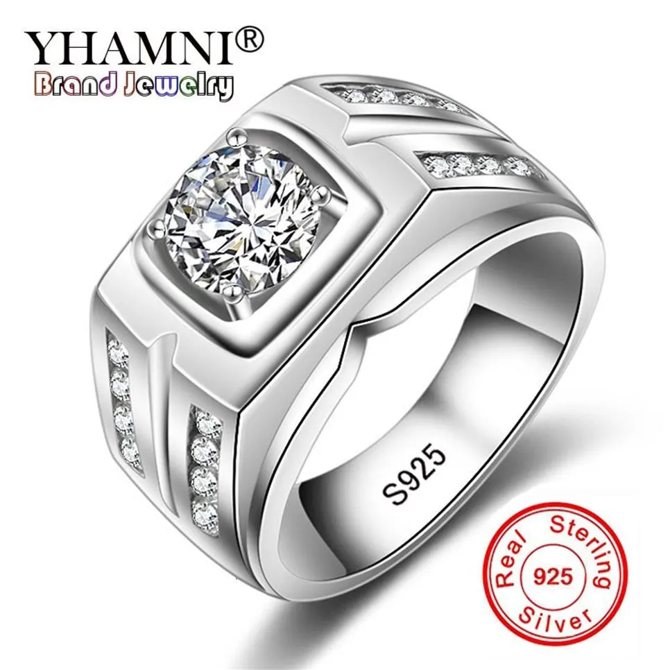 YHAMNI Original Solid 925 Silver Rings For Men Sona 1 Carat Diamant Engagement Rings Cubic Zirconia Wedding Rings Men Jewelry 04 D2933