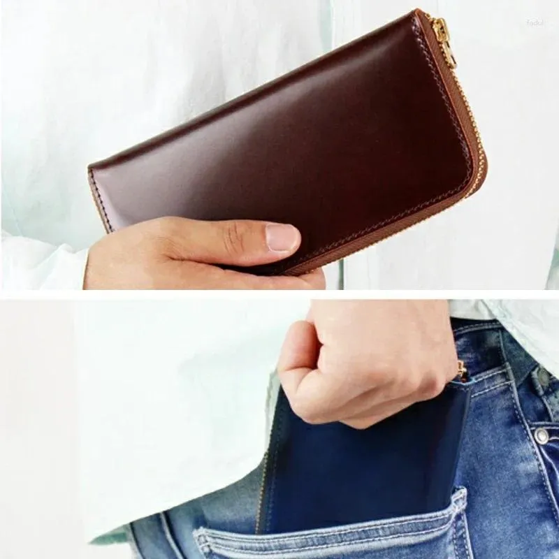 Wallets PU Leather High Capacity Genuine Men's Wallet Long Business Large Zip Handbag Shiny Package Case Bag