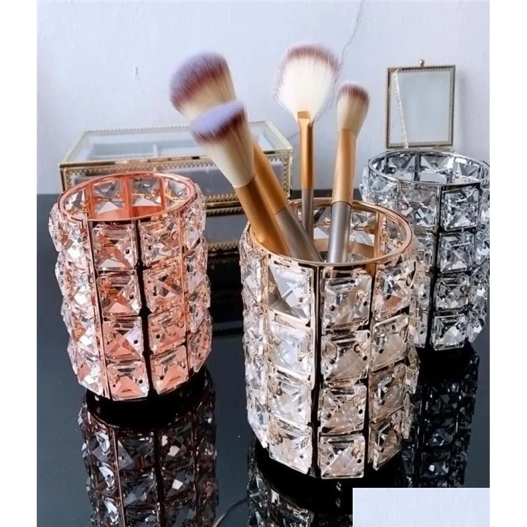 Bathroom Storage Organization Enipate European Makeup Brush Holder Pen Crystal Bucket Eyebrow Pencil Comb Cosmetic Box Organizer52 Dhbni