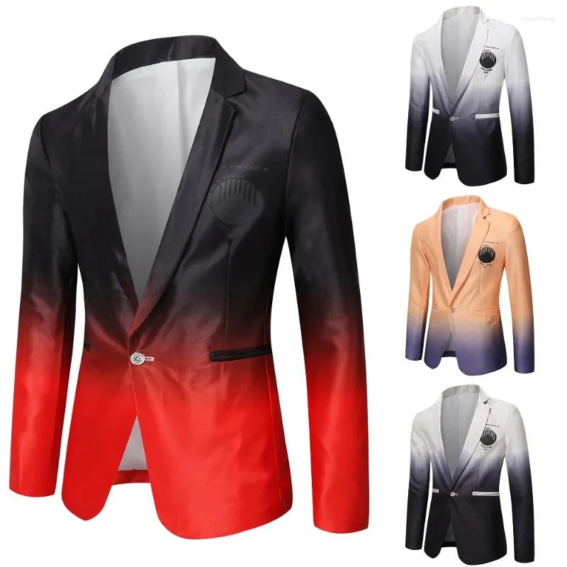 Men's Jackets Spring Gradient Slim Fit Suit Korean Style Youth Color Matching Casual Single Jacket Top Blazer