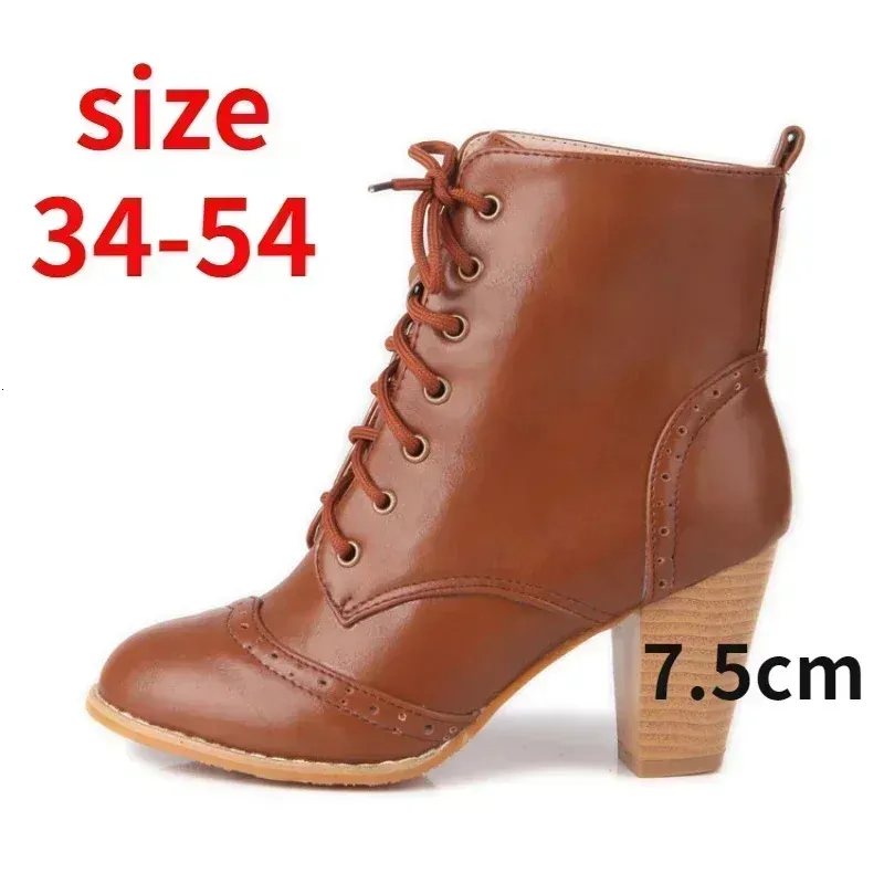 Boots Big Size Shoes 54 52 50 48 45 43 2023 Autumn Fashion Vintage Lace up Ankle for Women Round Toe Chunky Heel Men Boats 231218