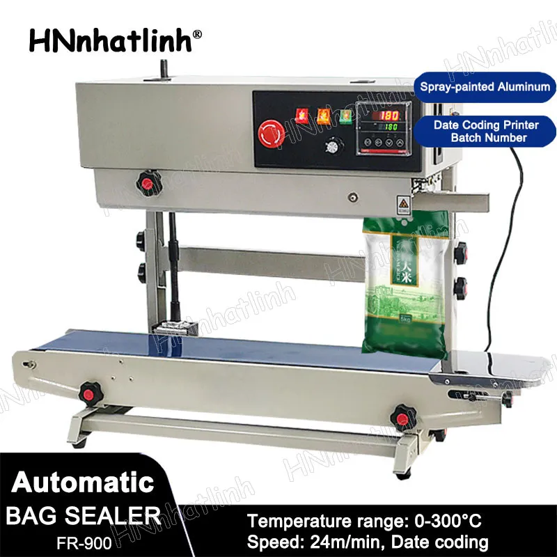 FR-900 Automatic Spray Painted Bag Sealer Plastic Packet Aluminum Foil Doypack Sealing Machine Date Coding Printer Batch Number Blue