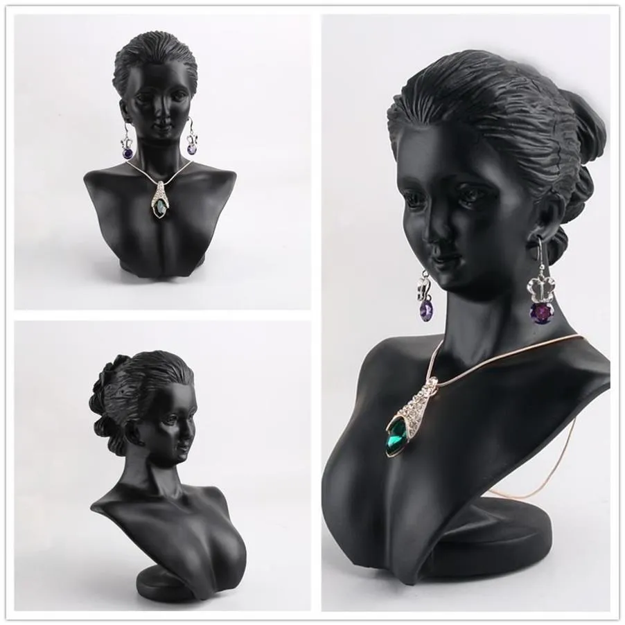 Boutique Bancone in resina nera Lady Figure Manichino Display Busto Stand Porta gioielli per orecchini pendenti con collana MX200810274t