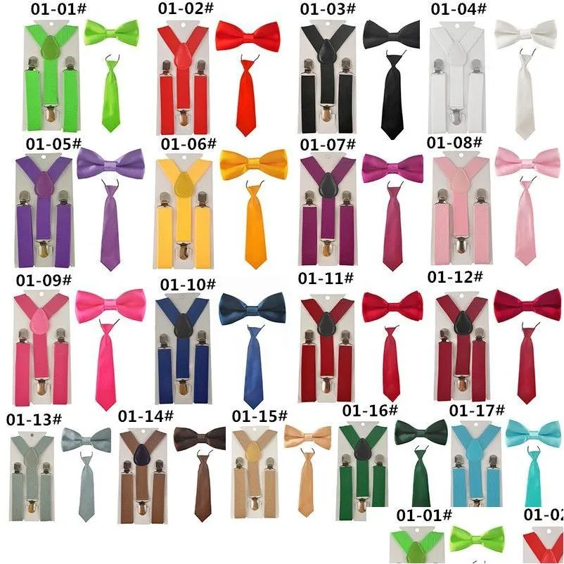 Neck Ties Fashion 3Pcs School Boys Girls Children Kids Brace Elastic Suspenders For Shirt Suspensorio Tie Bowties Butterfly Set Tr0001 Dhhia