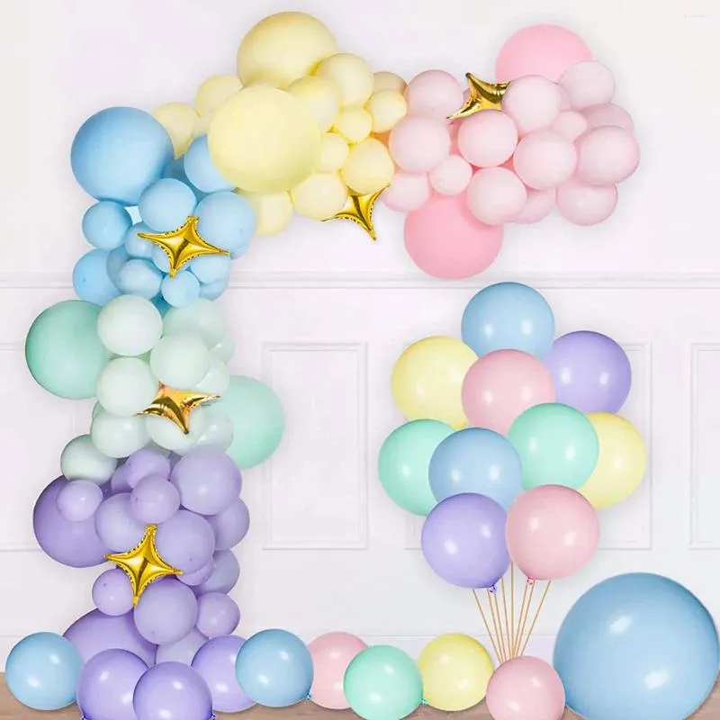 Decoração de festa 195 pcs Macron Muticolor Pastel Balões Dourados Quatro Pontas Estrela Arco Garland Kit Decoração Crianças Meninas Aniversário Chuveiro de Bebê