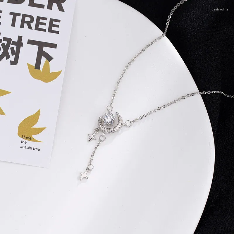 Pendant Necklaces Fashion Selling Silver Color Shiny Zircon Moon Meteor Women's Necklace Gift XL914