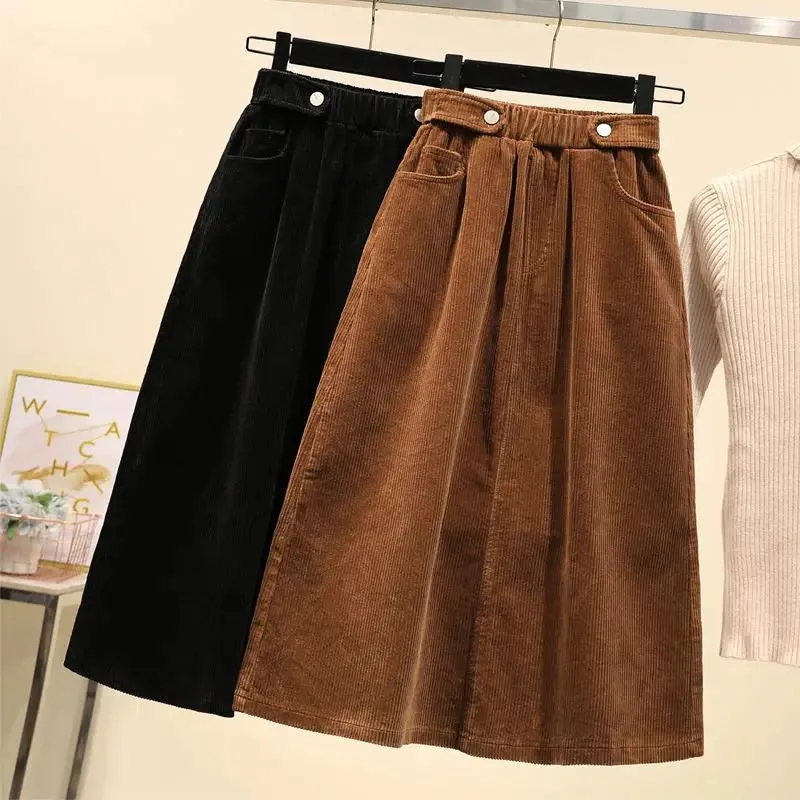 Pants Casual Retro Autumn Winter Clothing Large Size Corduroy Women's Skirt Midlength High Waist Loose Aline Skirt Mujer Faldas M99