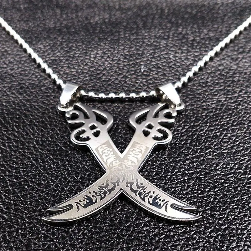 Retro Imam Ali Sword Muzułmański Naszyjnik Islam Naszyjka biżuteria ze stali nierdzewnej Arabskie wisiorka dla mężczyzn Kobiety Jewlery N403S02 Y0191D