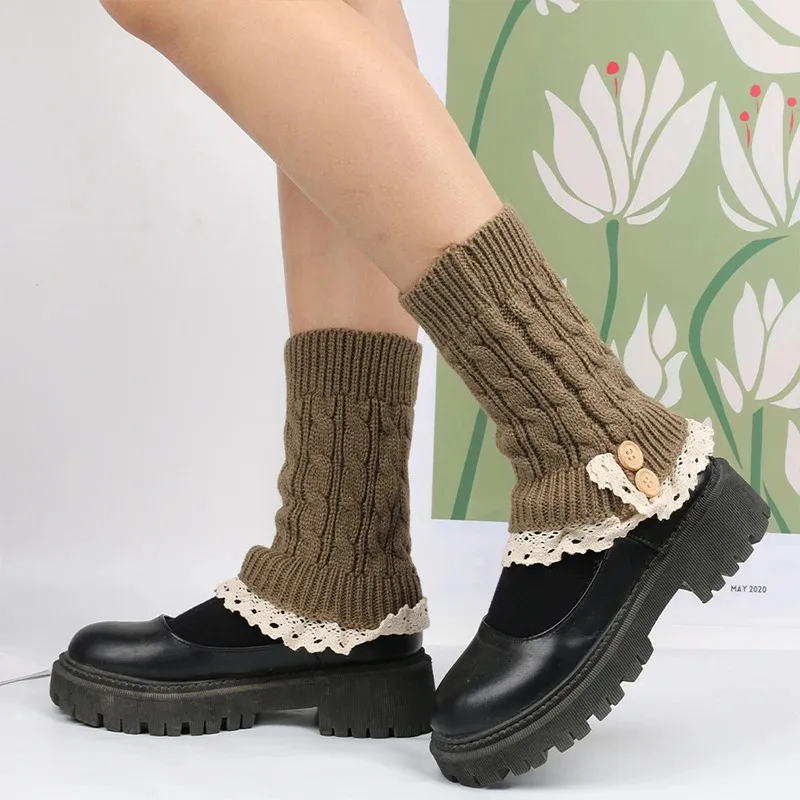 Shoe Parts Accessories Double Button Cable Knitted Boot Cuff Short Leg Warmer Womens Boot Socks Knitted Lace Trim Fashion Boots Accessories 231218