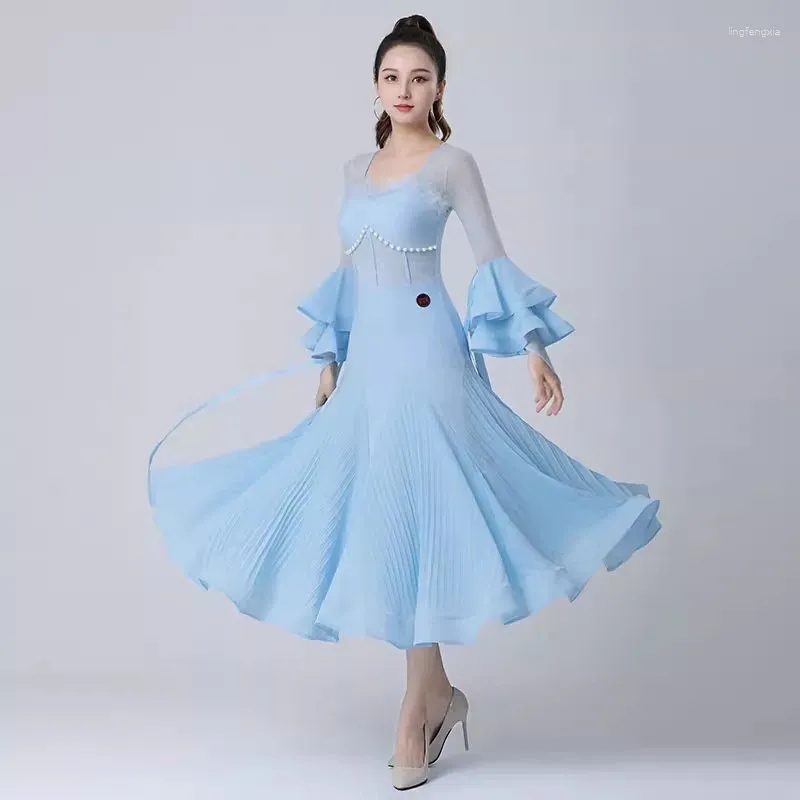 Stage Wear 2023 Black Women's Ballroom Dance Dresses Waltz Competition Clothes National Standard High-end Modern Performance Costumes