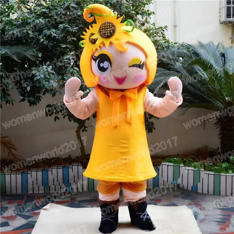 Halloween Sun Flower Girl Mascot Costume Simulation Cartoon Characon Turnits Suit Adults Taille tenue Birthday Christmas Carnival Fancy Dishy