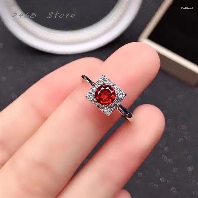 Cluster Rings Style 925 Silver Inlaid Natural Garnet Ring Ladies Jewelry Simple Atmosphere A Gift For Girls