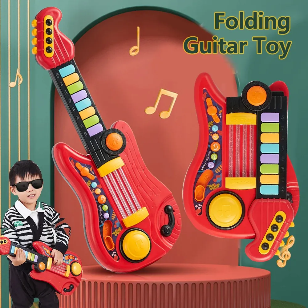 Claviers Piano Enfants Guitare Jouet 2 en 1 Instrument de musique pliant Entraînement cérébral électronique Jouets éducatifs Cadeau d'anniversaire pour fille garçon 231218