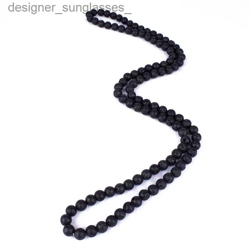 Colliers pendentif mode pierre de lave volcanique colliers de perles hommes méditation Yoga colliers en pierre naturelle pour les femmes nouveau Design bijoux faits à la mainL231218