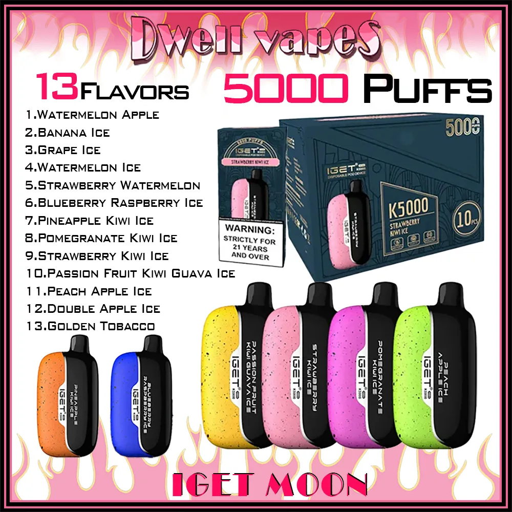 100% Origina IGET Moon 5000 Puffs E Cigarettes Disposable Vapes Pod Device 1750mah Battery 5% 13ml Cartridge Starter Kit Small Ships locally in Australia