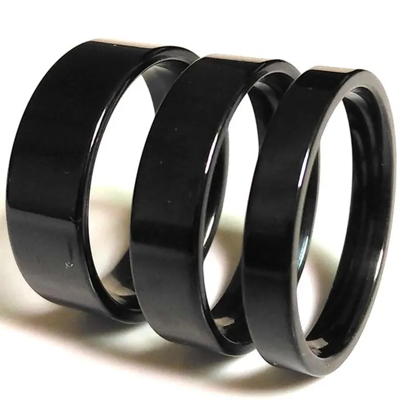 Whole 100pcs Mix lot of 4mm 6mm 8mm BLACK Flat band Comfort-fit 316L Stainless Steel Ring Unisex Simple Classic Elegant Jewelr259H