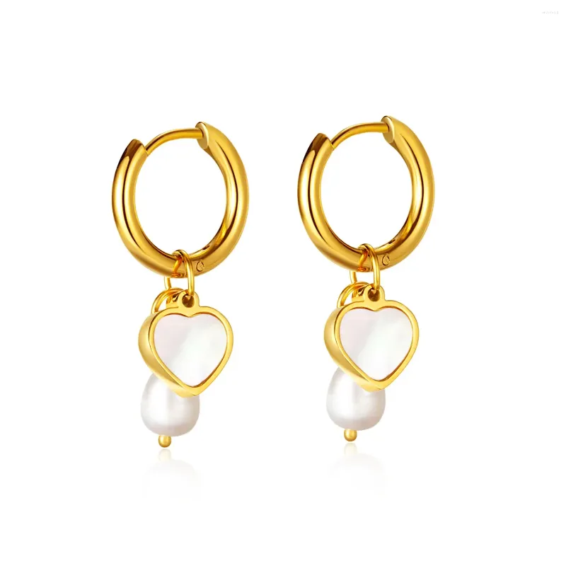 Dangle Earrings Ornament Korean Fashion Titanium Steel Baroque Freshwater Pearl Hearth-Shaped Women