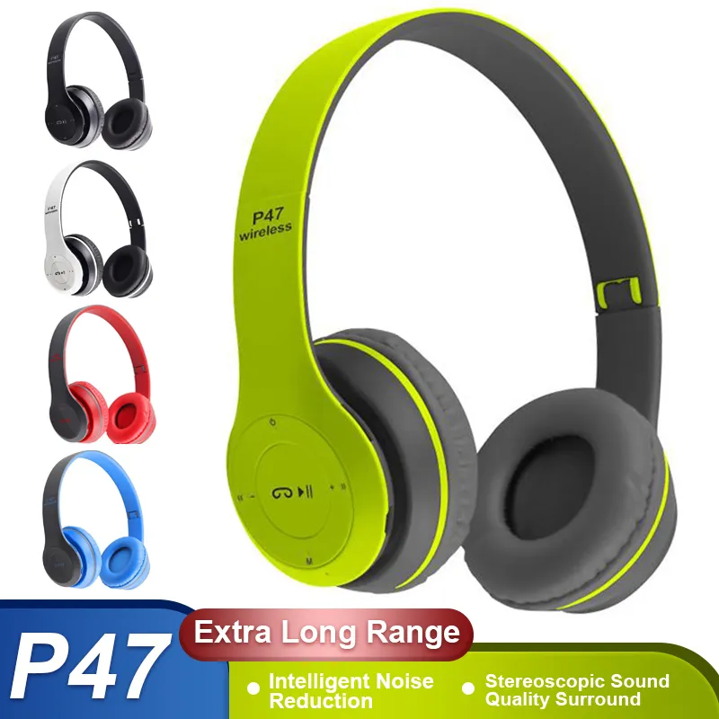P47 سماعات الرأس اللاسلكية 5.0 سماعات رأس Bluetooth قابلة للطي باس Hifi تدعم سماعات رأس بطاقة TF مع سماعة رأس ميكروفون الرياضية