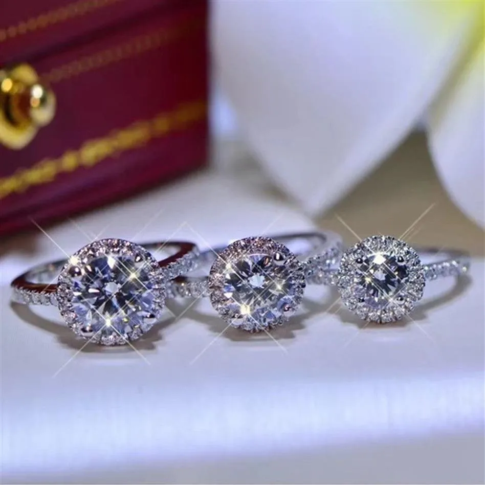 2 Carat 8mm Brilliant Cut VVS1 Diamond Test Past Round D Color Wedding Ring Women 925 Silver Luxury Gemstone Rings T200905276y