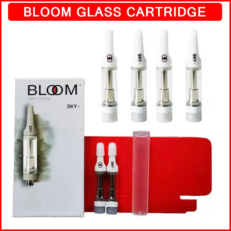 Bloom Vape Cartridge Pen Ceramic Coil Atomizers 510 Trådpatroner E Cigarett 1,0 ml 0,8 ml tom tjock oljevagn Flat spets förångare med förpackningsrör och klistermärke